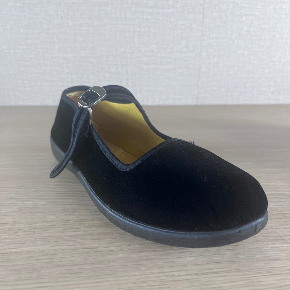Postur Womens Black Velvet Mary Jane Flats Buckle Strap Shoes EU 39 US 7.5